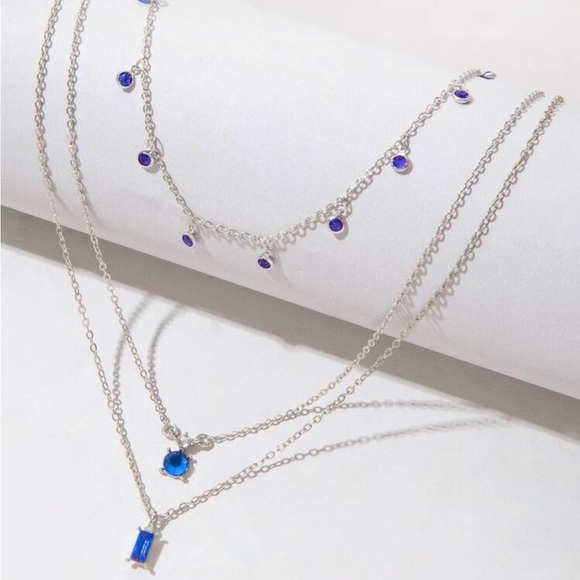 ⚠️Clearance Elegant 2pcs Silver and Blue Layered Necklace Set - Picture 4 of 6